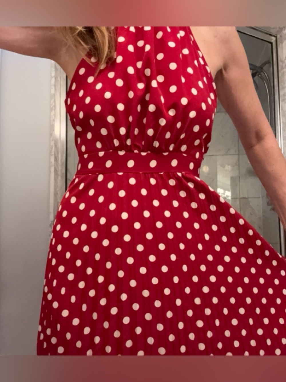 Red Polka Dot Cold Shoulder Dress